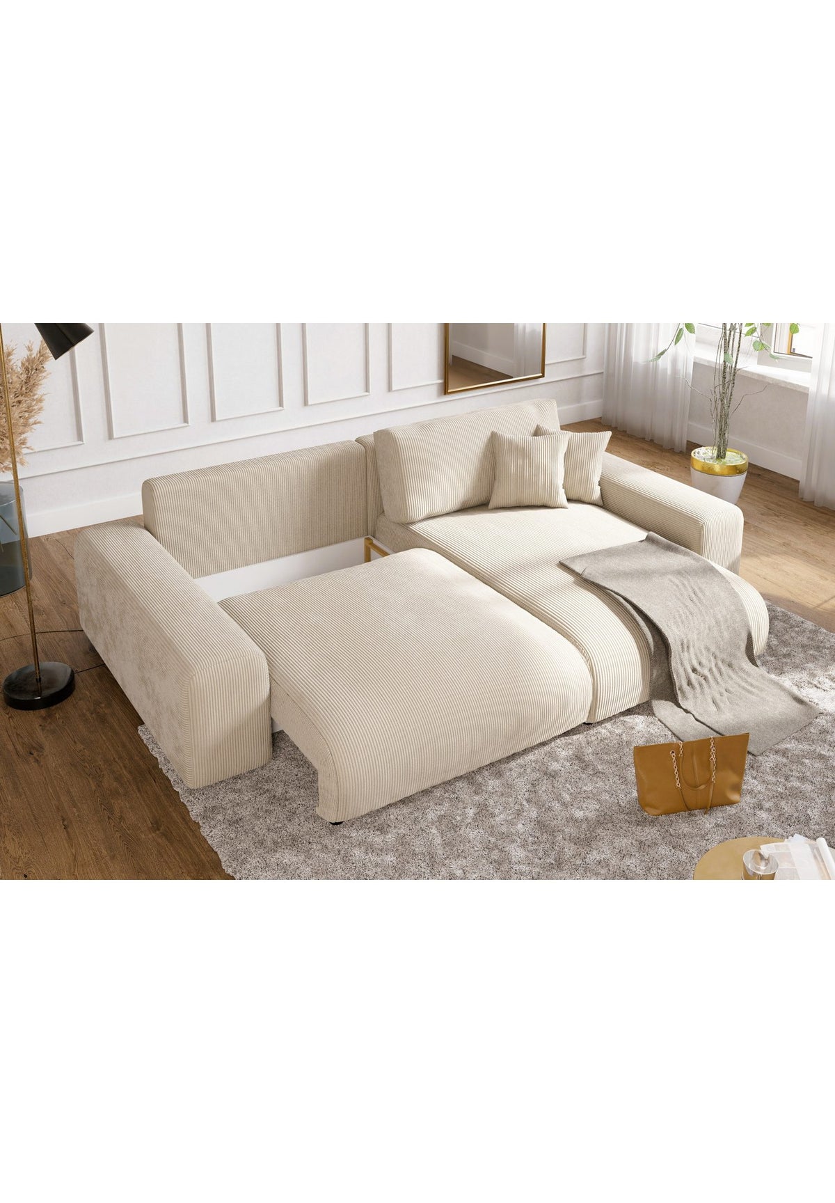 Geöffneter Bettkasten des Cord Ecksofas 21001