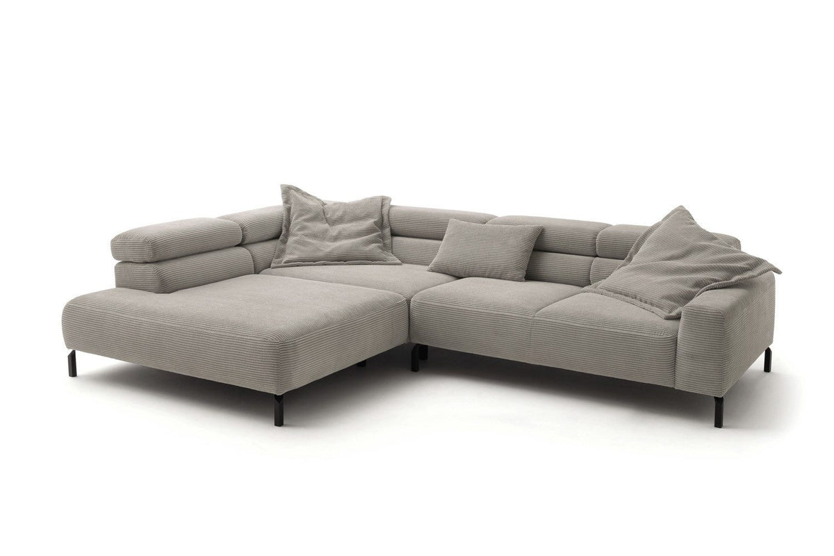 Cord Ecksofa DELIA in Steingrau von vorne
