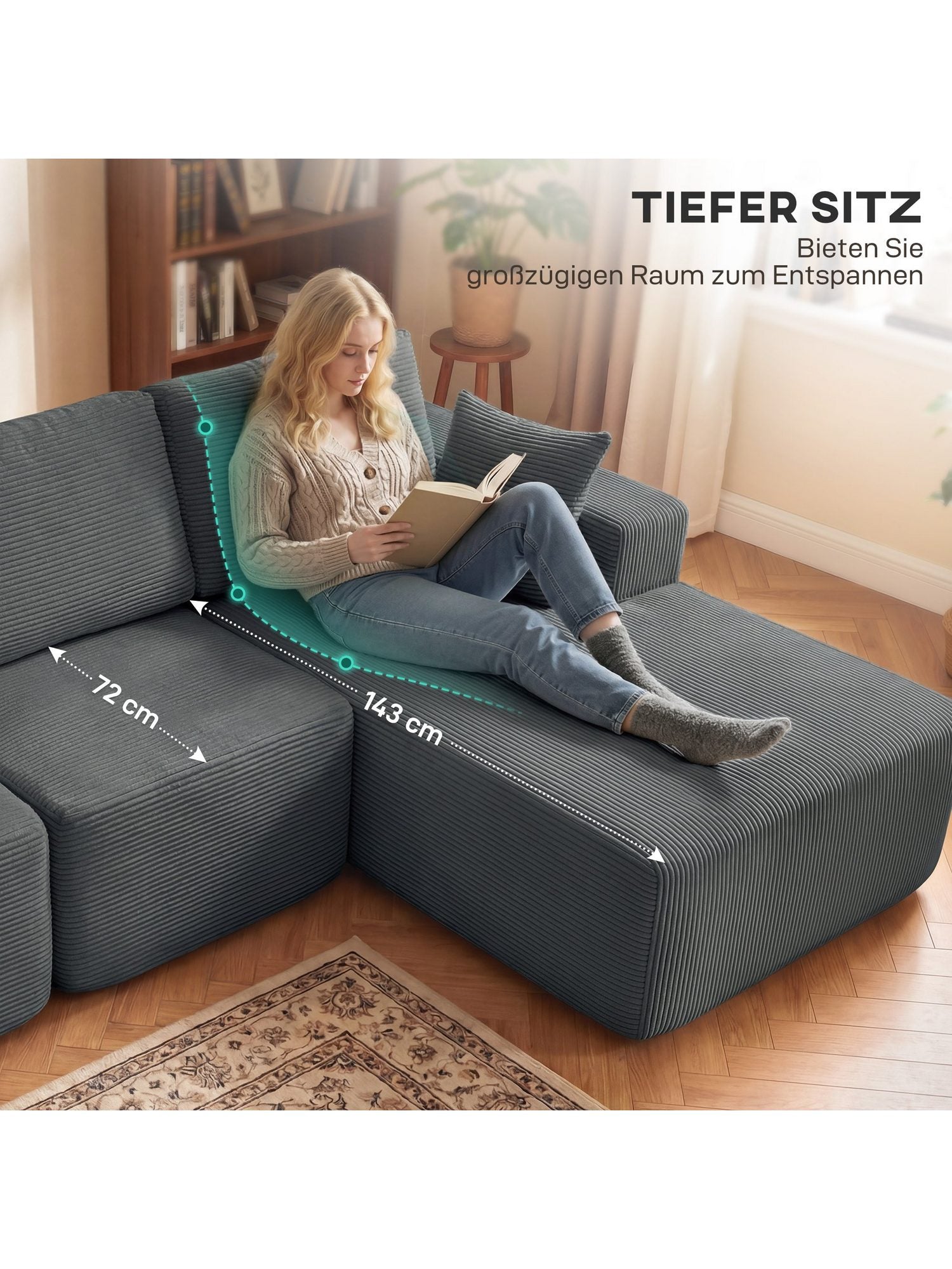 Cord Ecksofa CLOUD Chaiselongue mit tiefer Sitzfläche