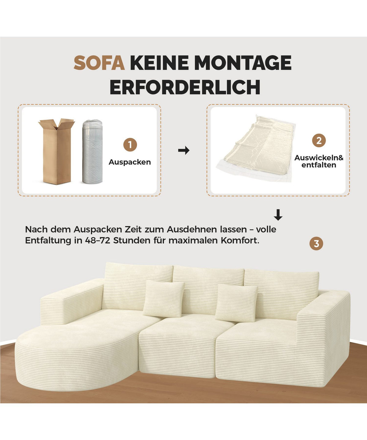 Detailansicht des beigen Cordstoffs