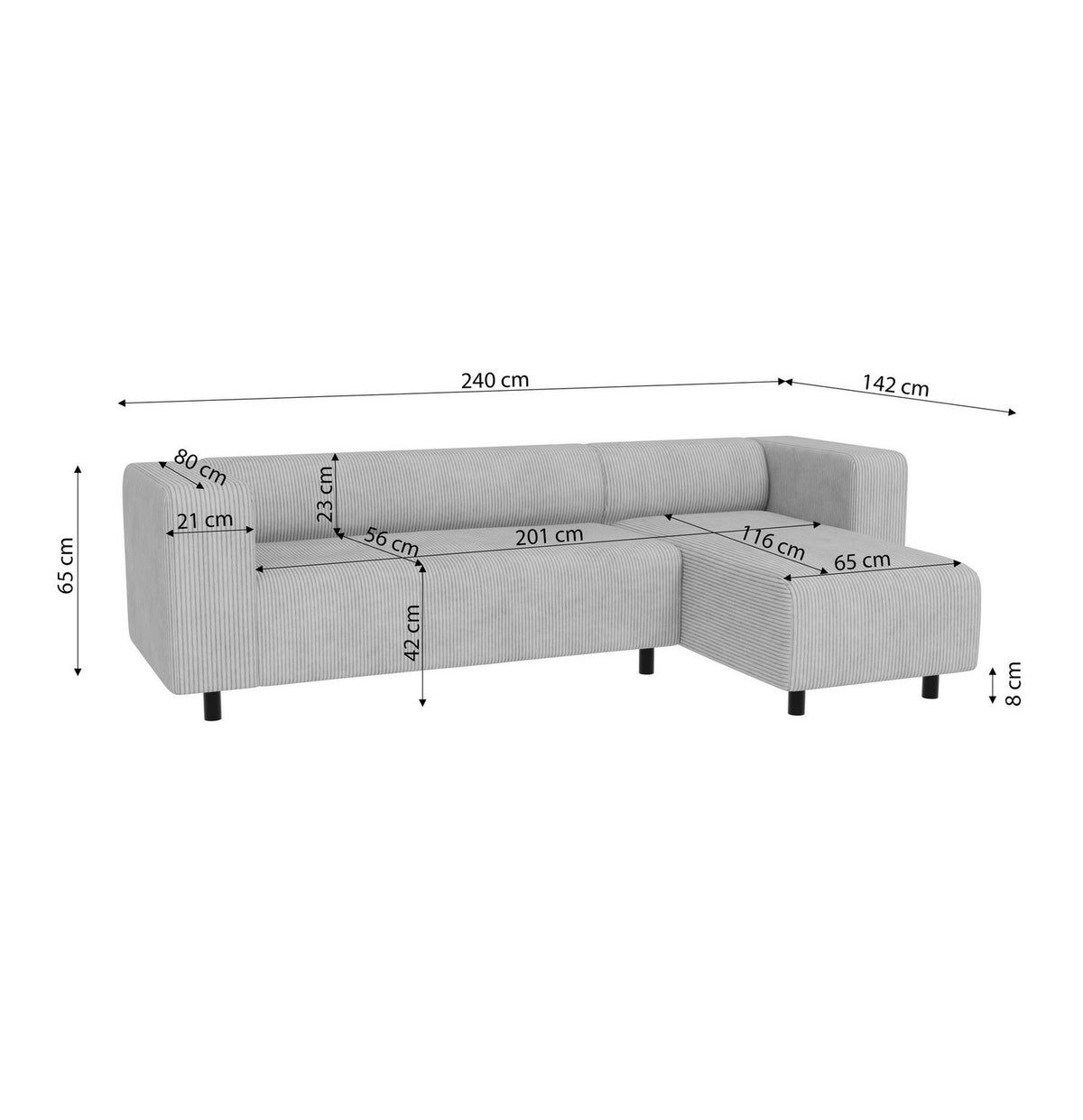 Ottomane des Cord Ecksofas GUSTAV
