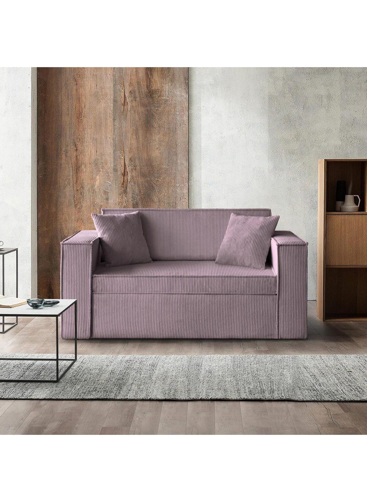 Rosa Cord Schlafsofa DAVE II von vorne