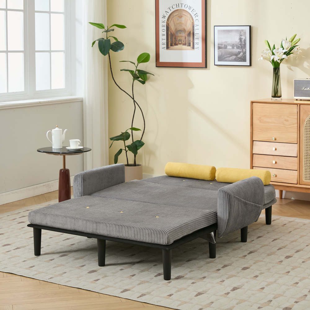Cord Schlafsofa 2-Sitzer in Grau Detailansicht des Cordstoffs