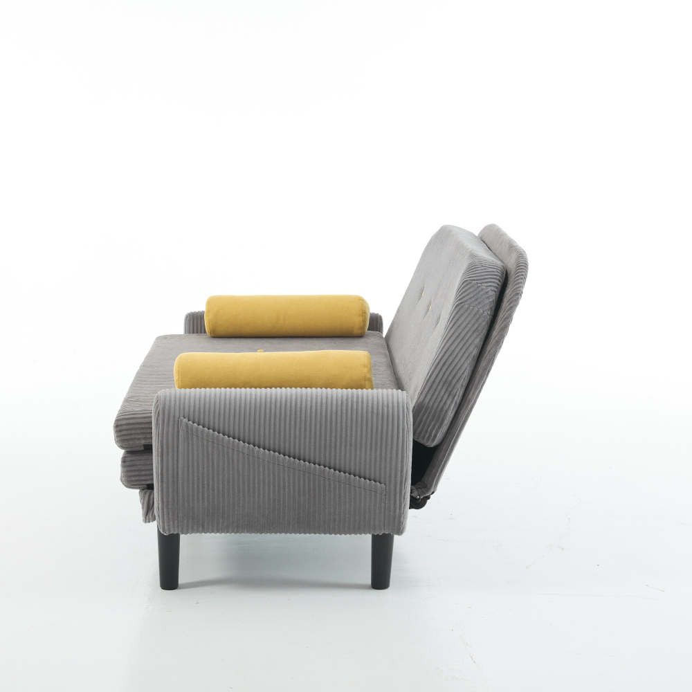 Cord Schlafsofa 2-Sitzer in Grau mit Metallrahmen