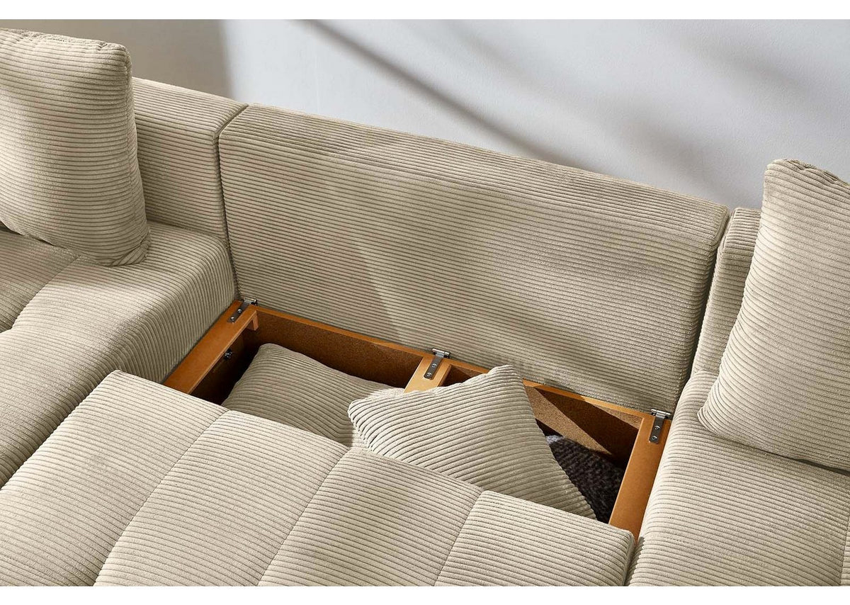 Cord Wohnlandschaft 15218 Beige Grau Ottomane