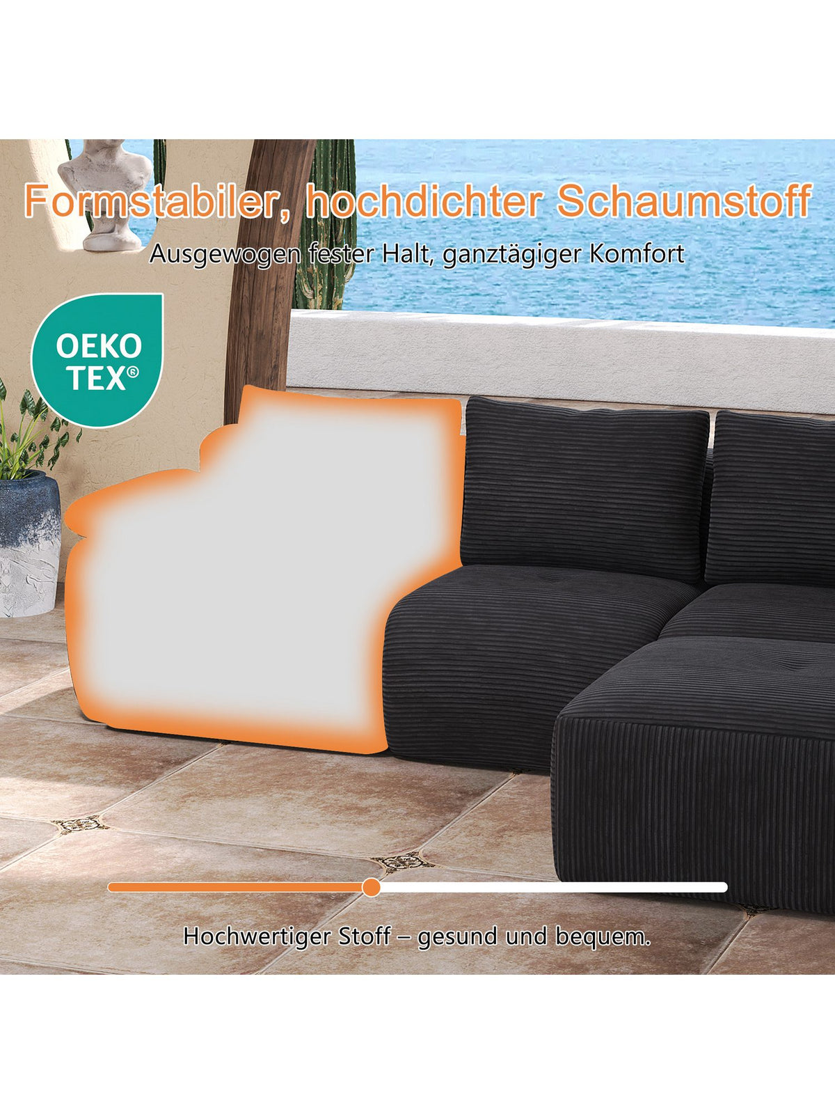 Cord Ecksofa FUROKOY in Grau im Wohnzimmer