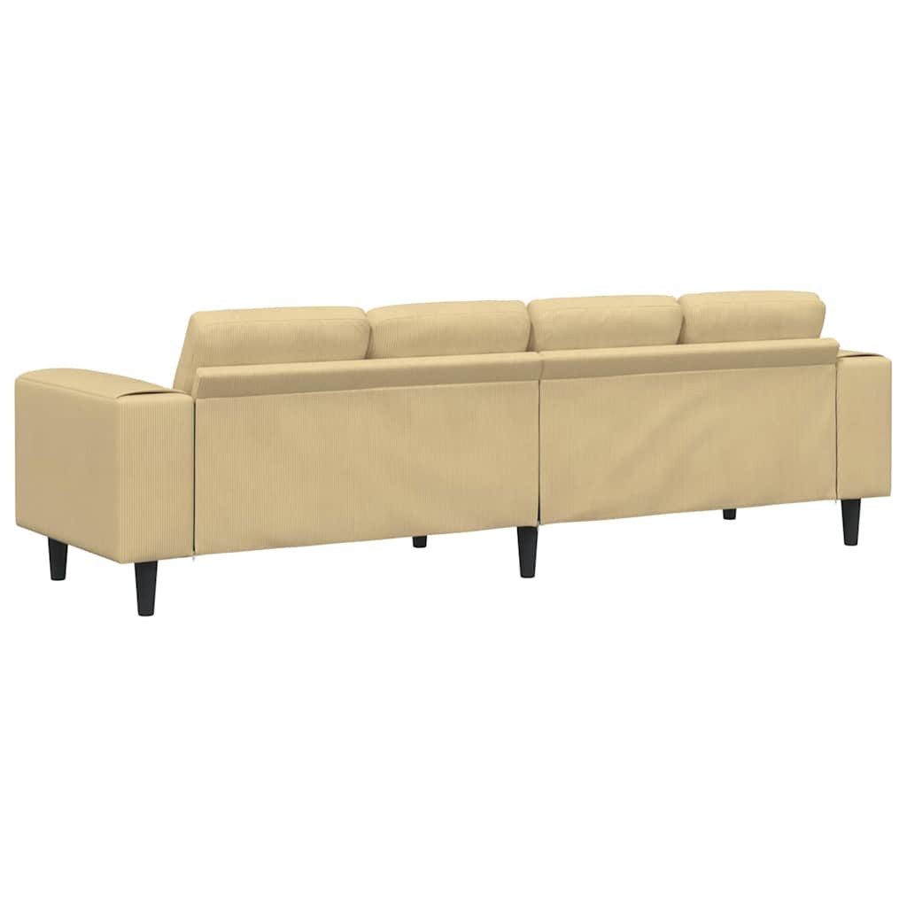 Cord Sofa mit vier Rückenkissen von vorne