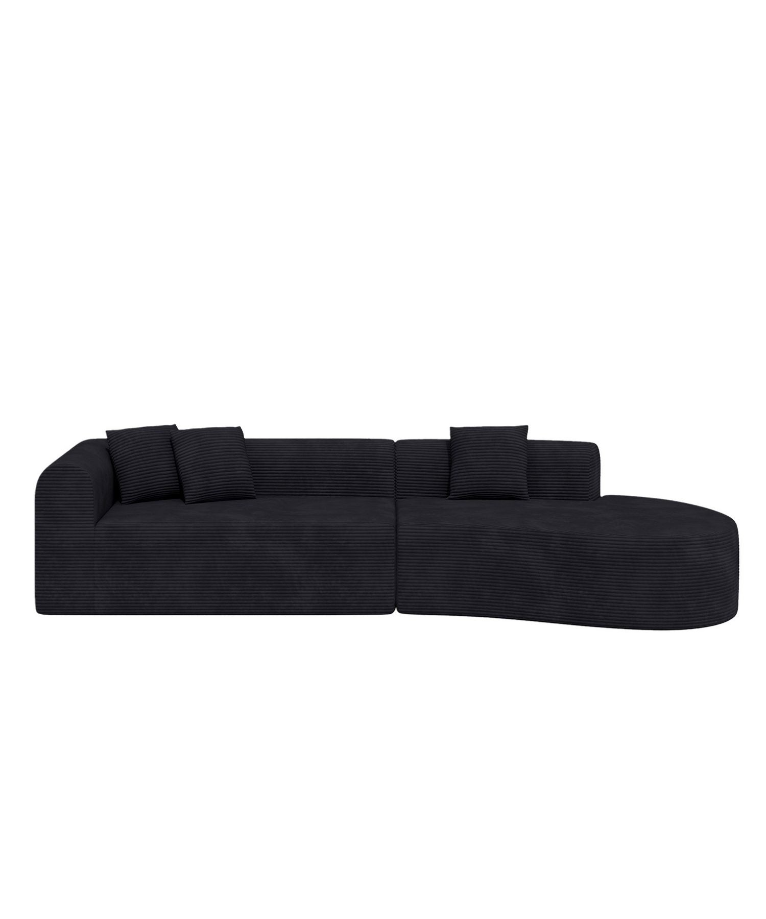 Detail des schwarzen Cordstoffs am Ecksofa