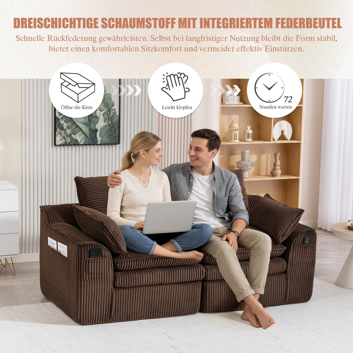 ANYSUN Cord Ecksofa in Braun frontal betrachtet