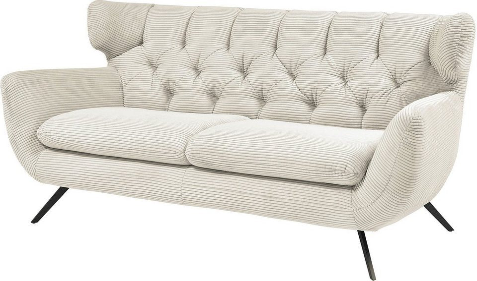 Big Sofa Cord BEATRICE 200 cm in Weiß mit Rautensteppung