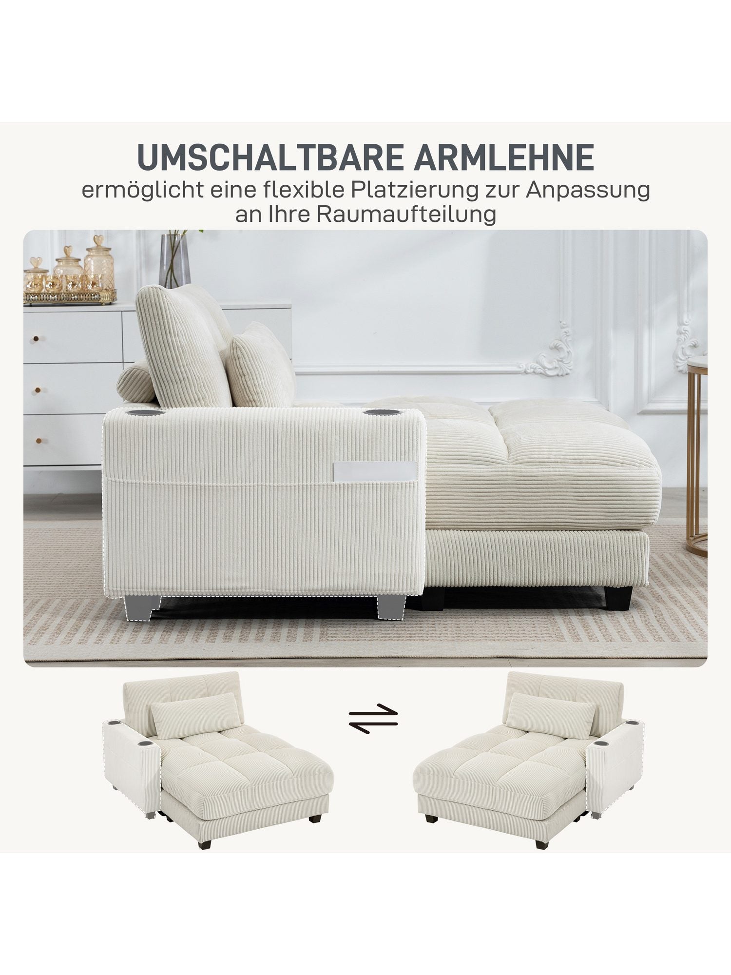 Cord Schlafsofa im Wohnzimmer