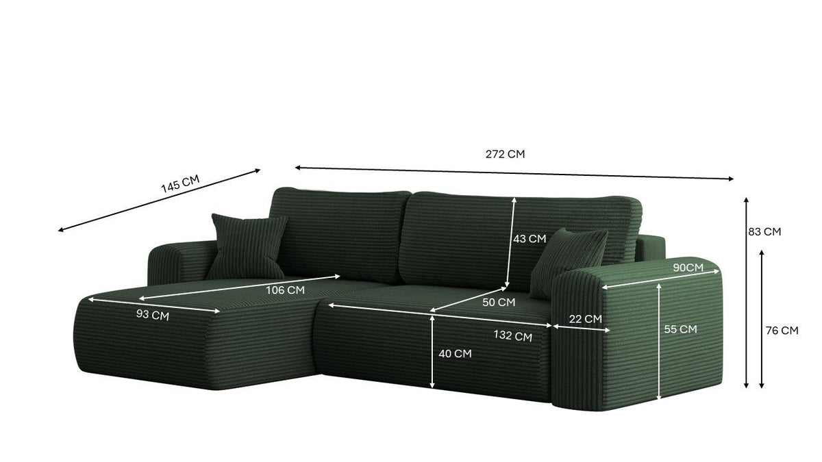 Cord Ecksofa CAPRI in Grün Gesamtansicht