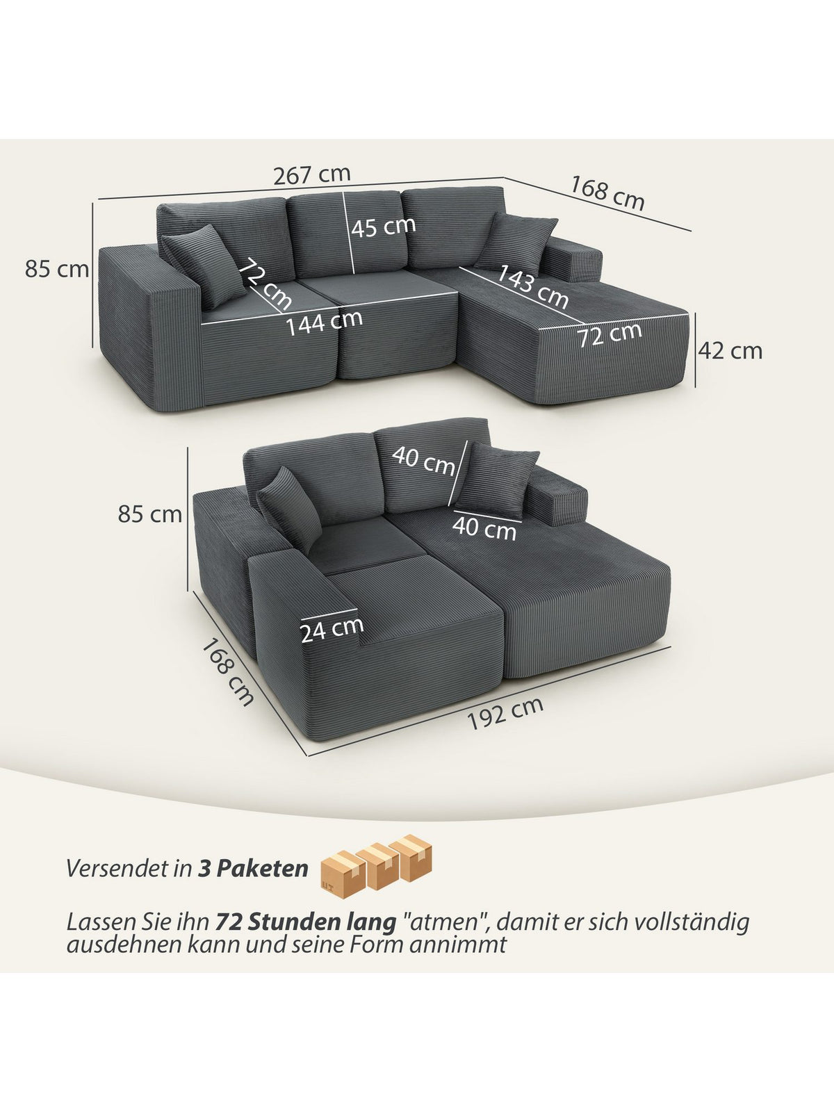 Cord Ecksofa CLOUD Detail des Cordstoffs