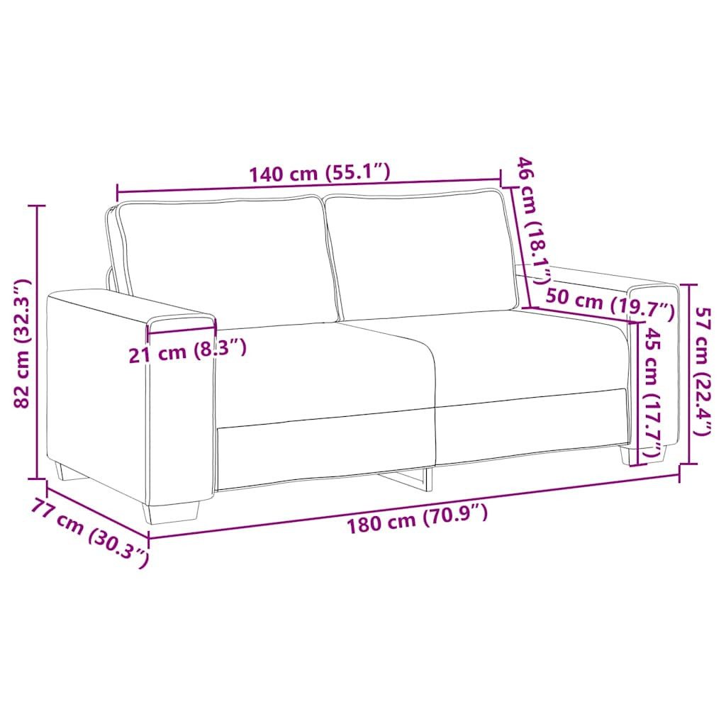 Massangaben des Cord Zweisitzers mit 180 cm Breite