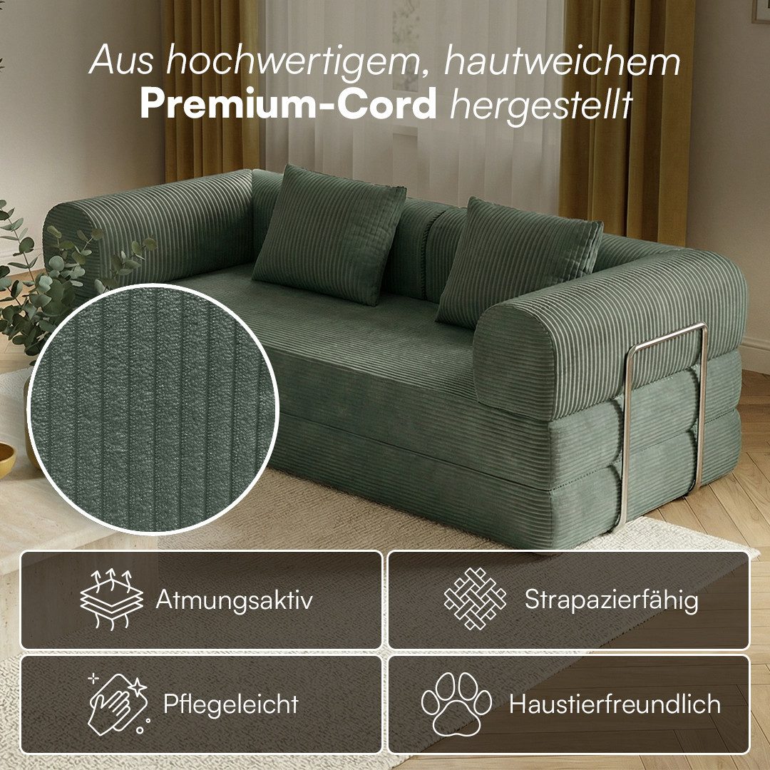 Detail des dunkelgrünen Cordstoffs am Sofa LOFN