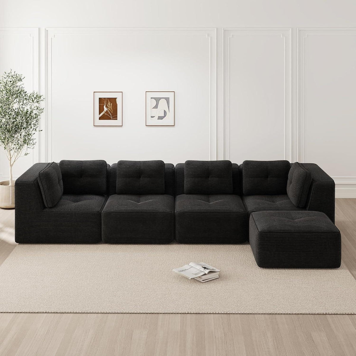 Module des schwarzen Cord Ecksofas einzeln aufgestellt