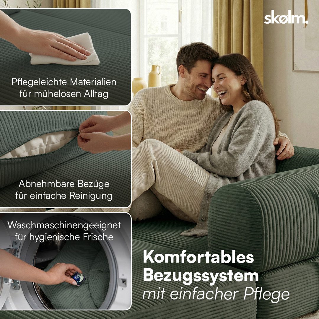 Seitenansicht des Cord Schlafsofas LOFN