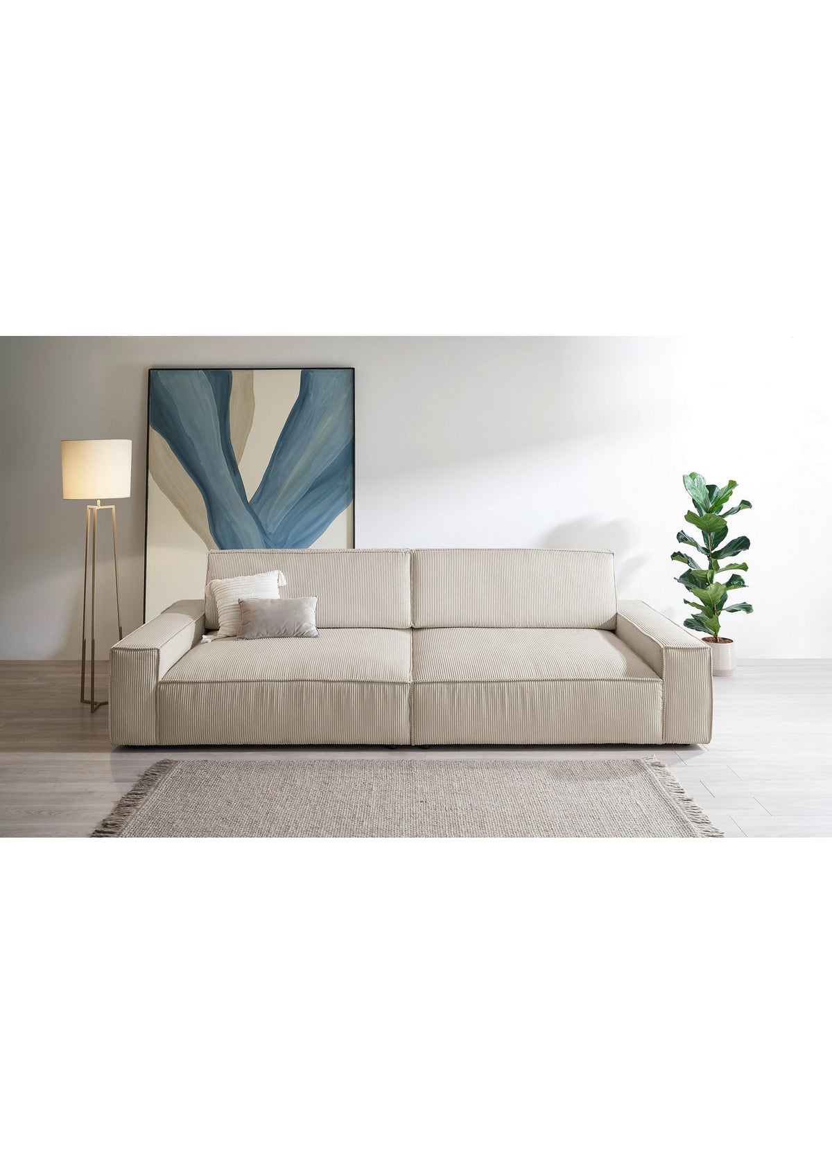 Big Sofa SHERWOOD XXL in Cord Hellbeige Frontansicht
