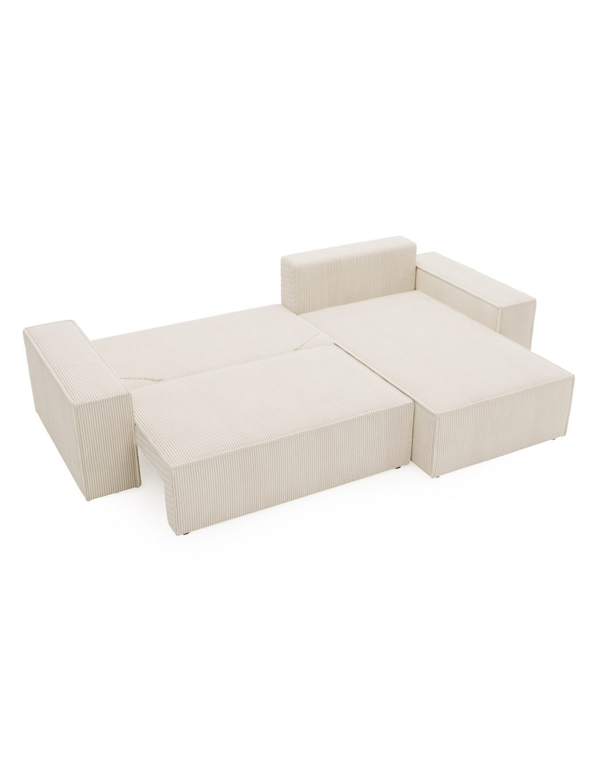 Geöffneter Bettkasten des Cord Ecksofas OLIMPIA L