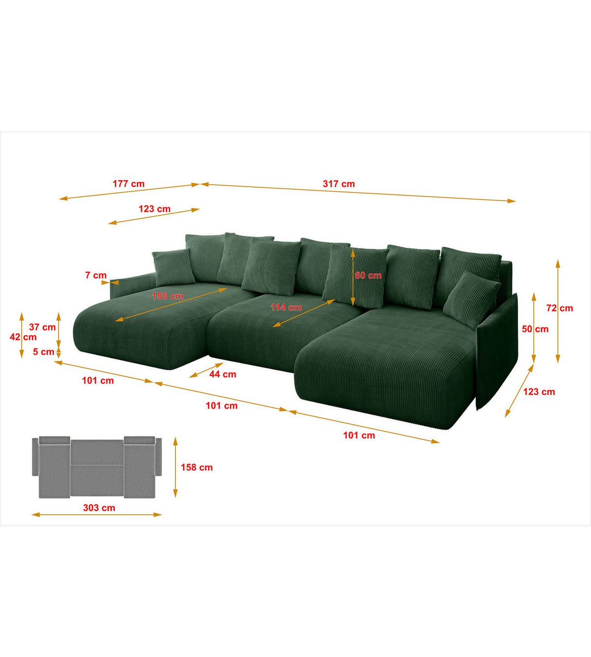 Cord Wohnlandschaft ONESK-U-v1 in U-Form von oben