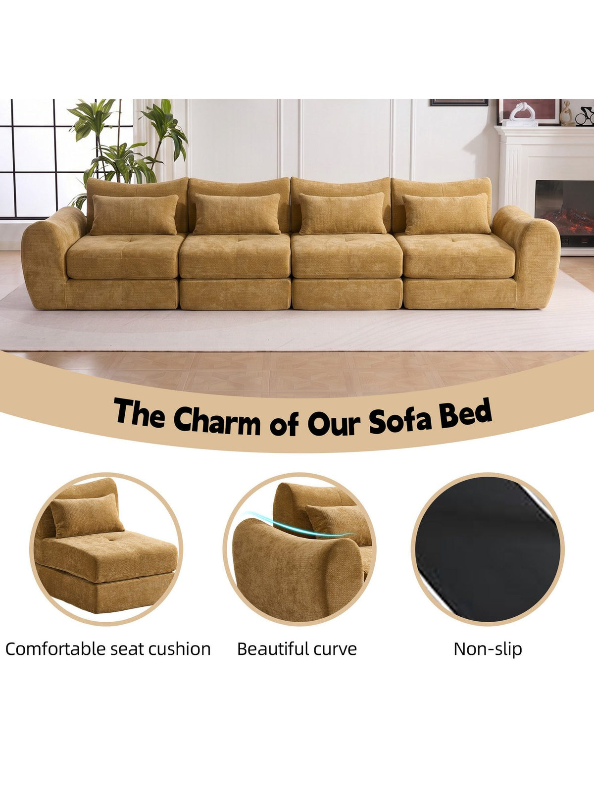 Gelbes Cord Sofa mit vier Modulen