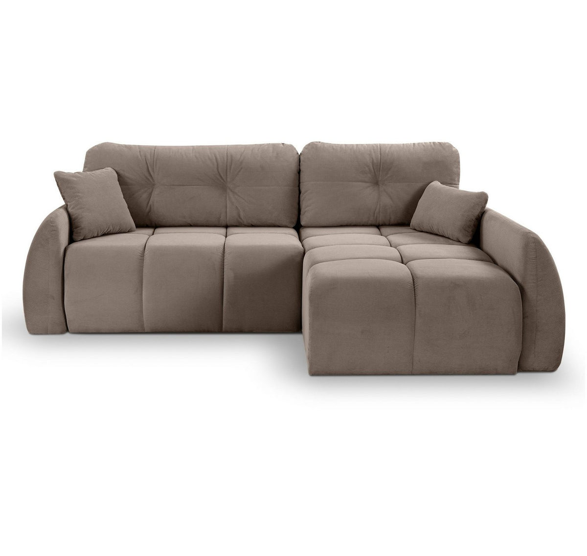 Braun-beiges Cord Eckschlafsofa SANCHO LONG im Wohnzimmer