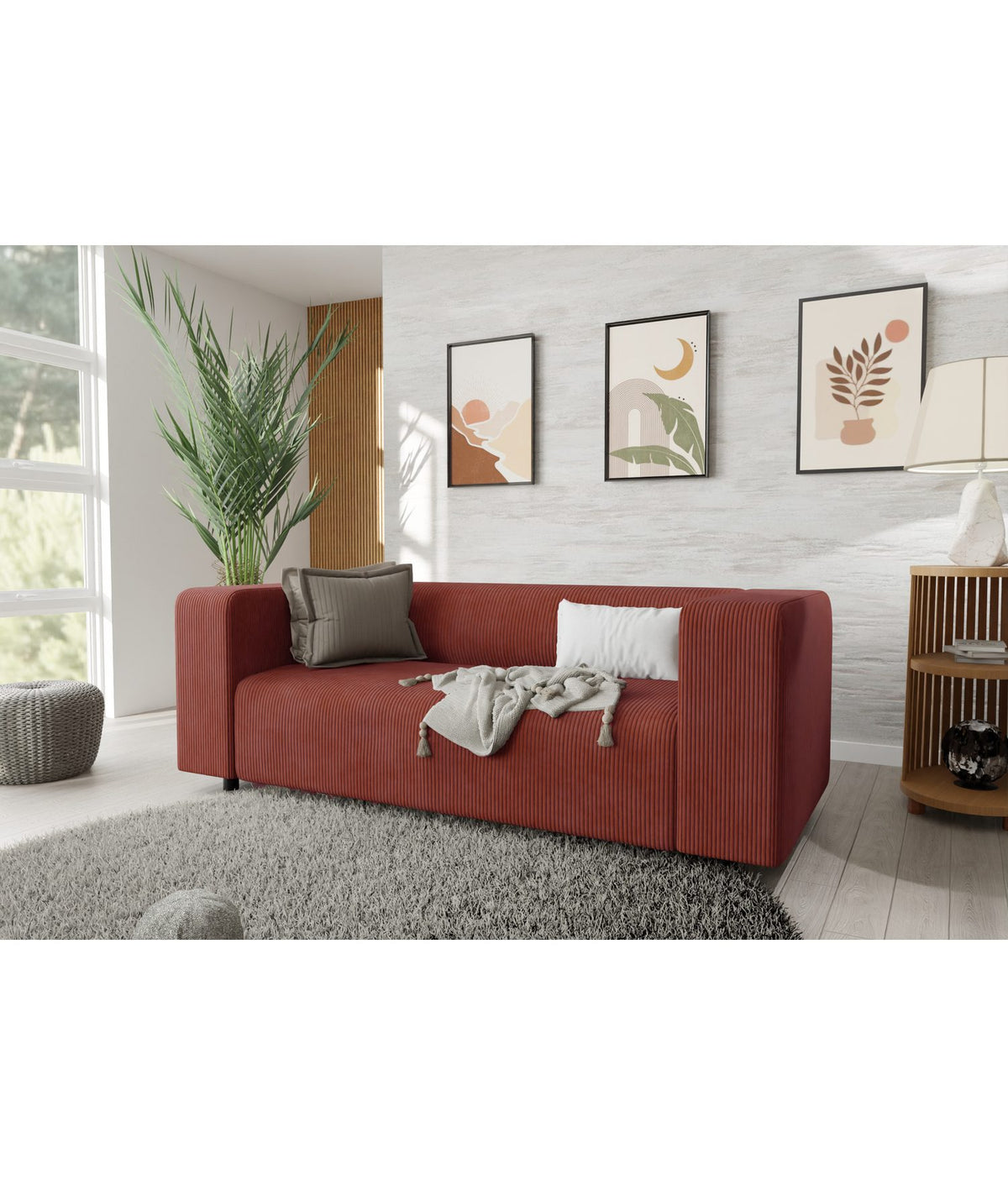 Das 3-Sitzer Sofa GUSTAV aus Cord in Terrakotta