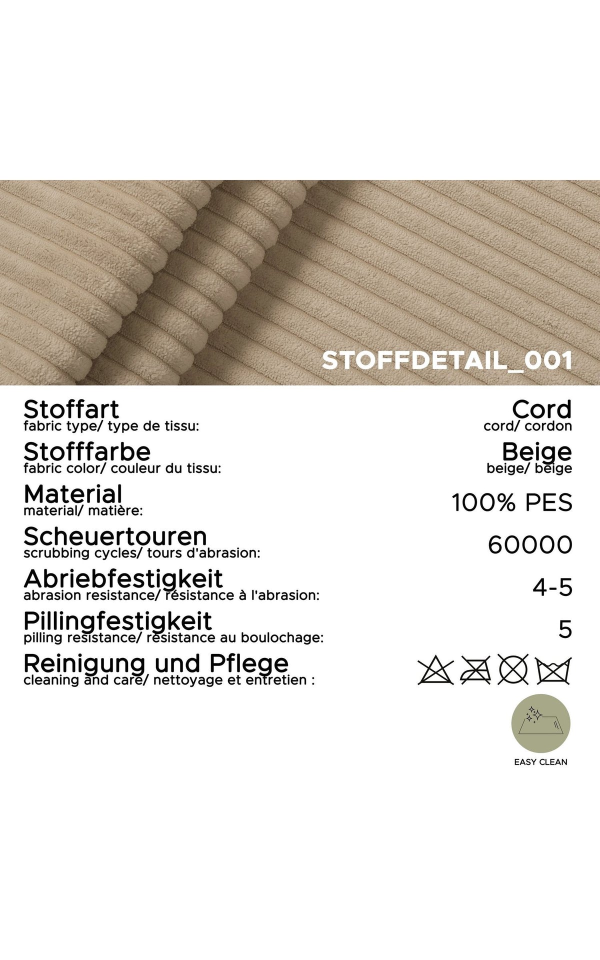 Cord Ecksofa BOLIVIA in Beige im Wohnzimmer