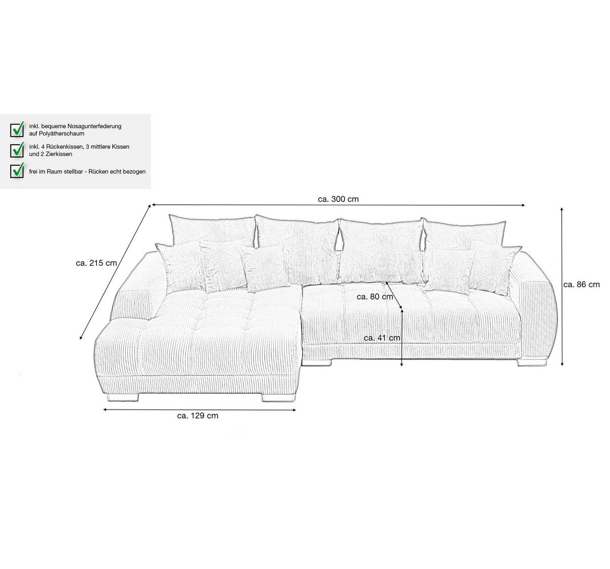 Kissen-Set des Cord Ecksofas ARTEMIS in Braun