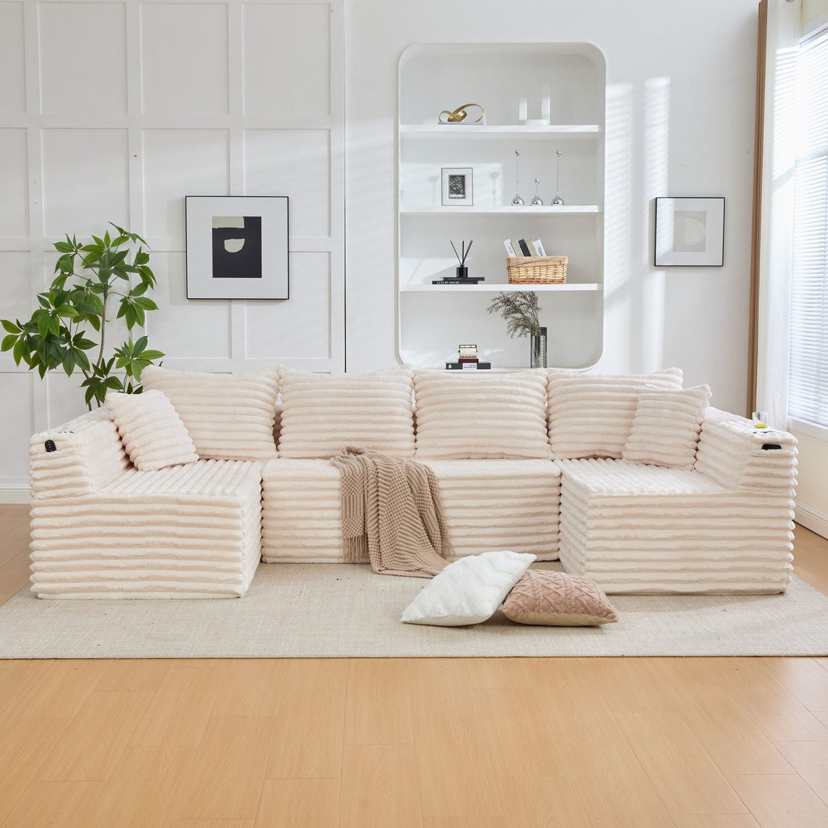 Modulare Cord Wohnlandschaft in Beige von schräg vorne
