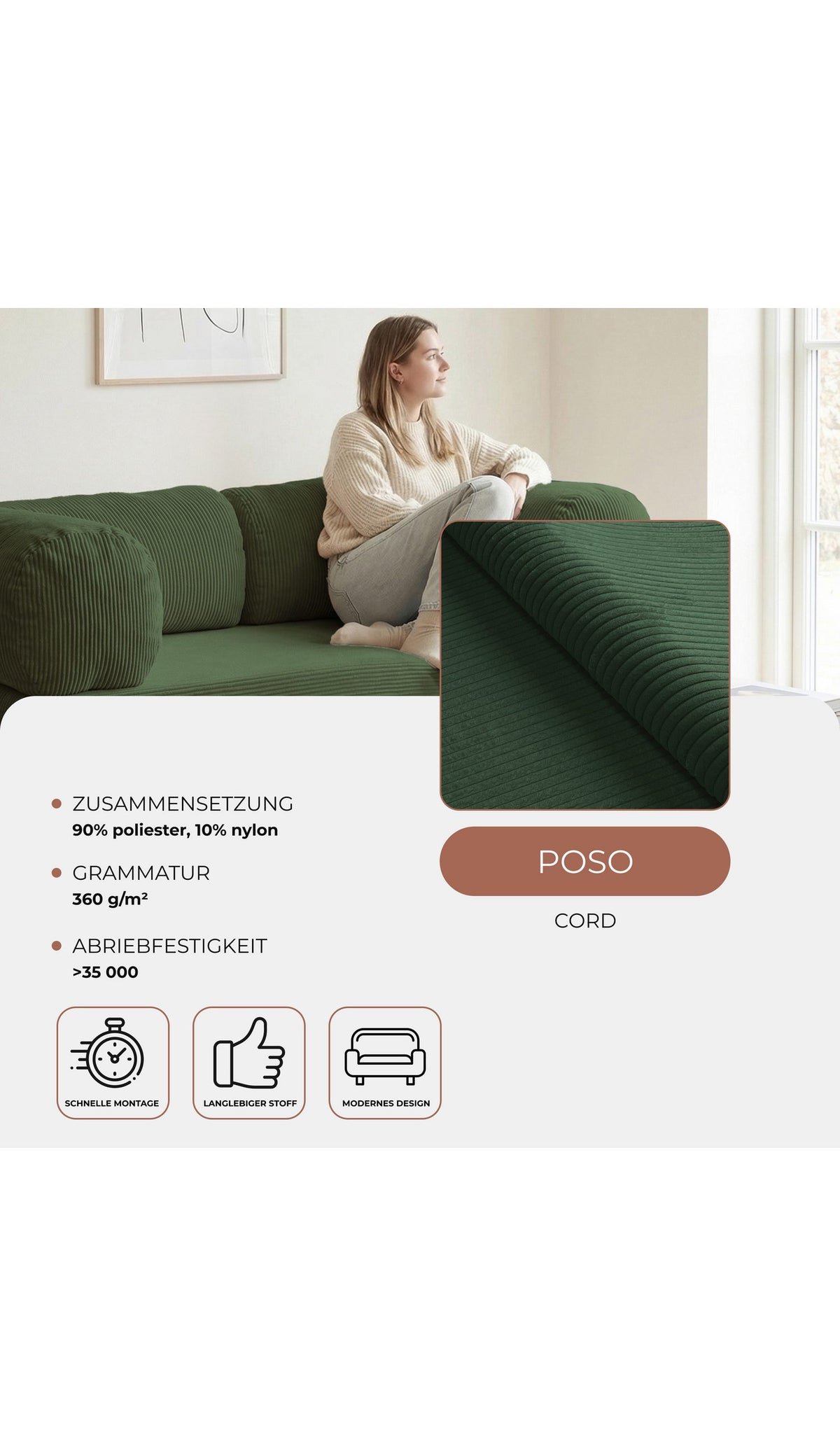 Cord Schlafsofa MUNO in Flaschengrün Ansicht 7