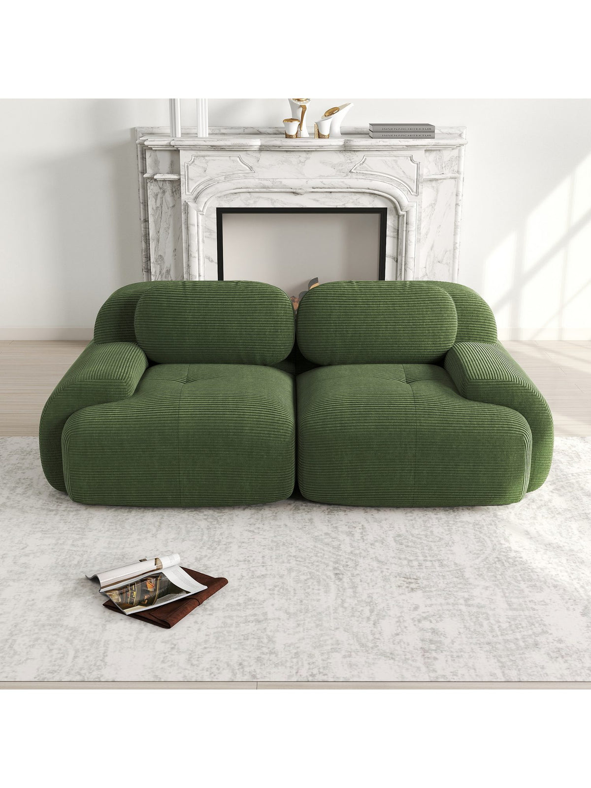 Modulares Cord Sofa ODIKALO in Grün im Wohnzimmer