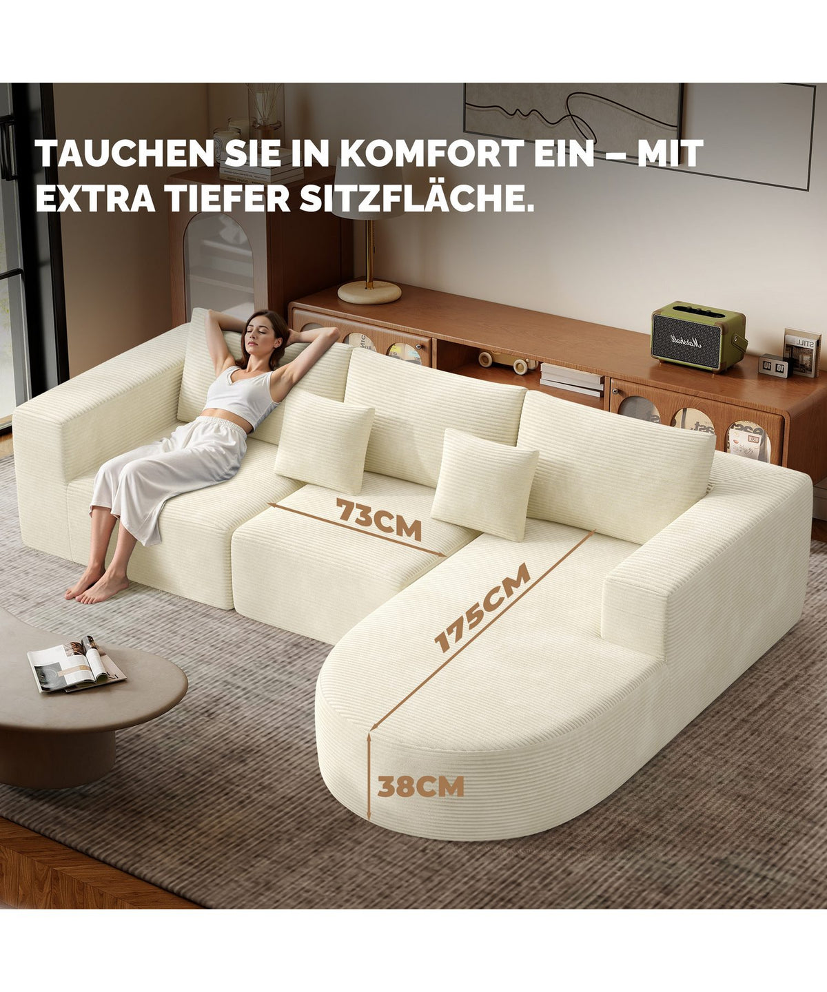 Cord Ecksofa CLOUD COUCH mit tiefer Sitzfläche - Ansicht 3
