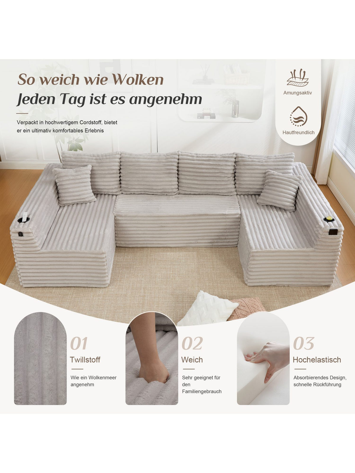 Seitentasche des modularen Cord Sofas CELYA