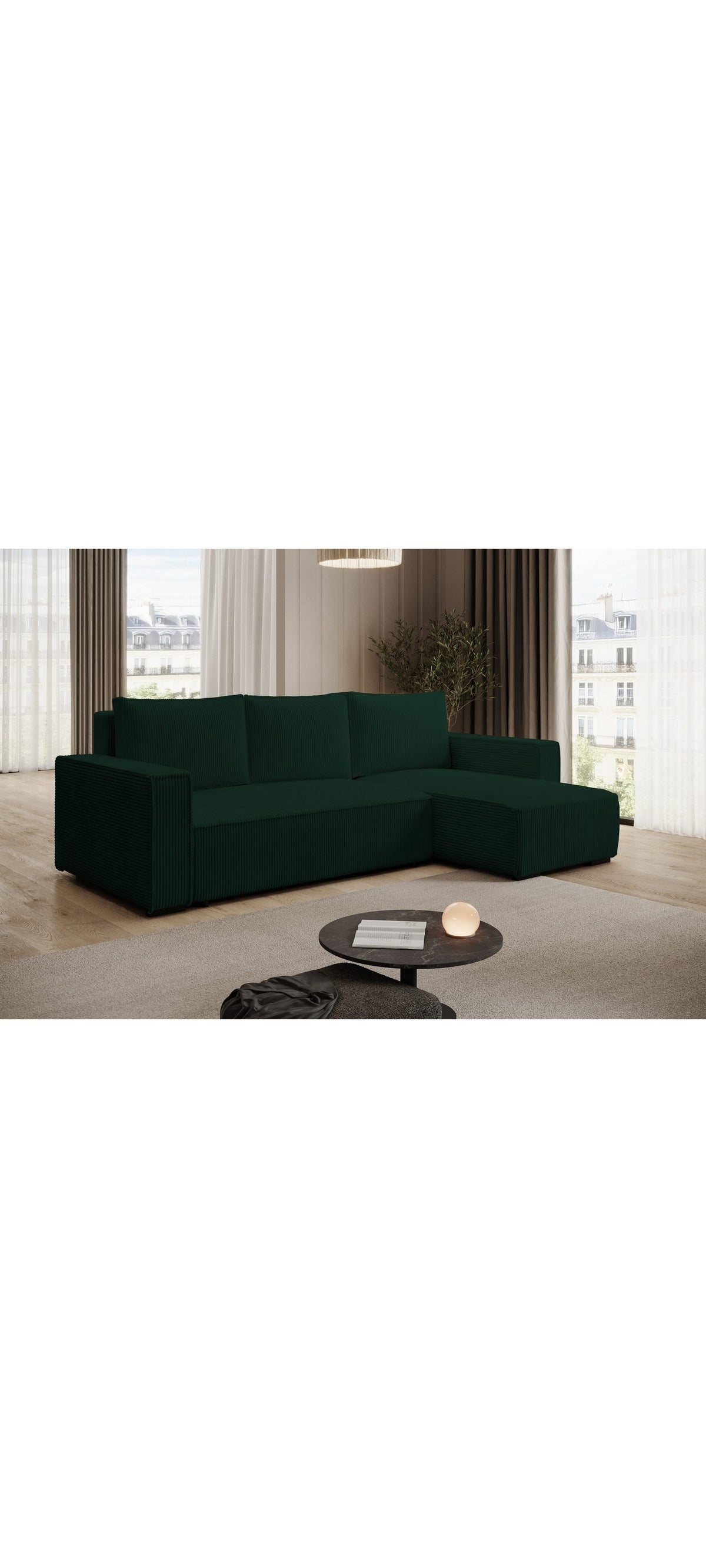Cord Ecksofa LETTO in Grün - Ansicht 2