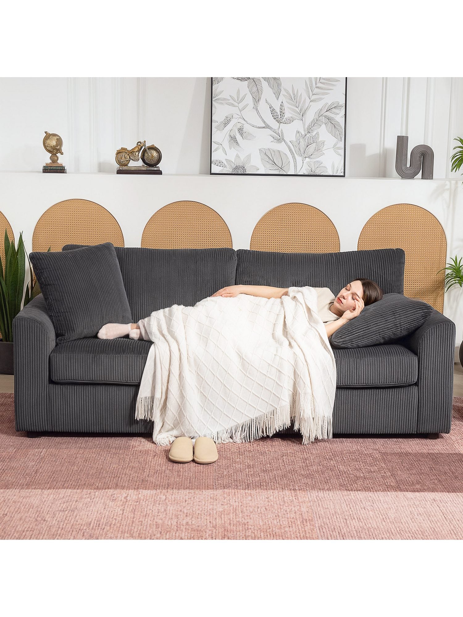 Maßangaben des dunkelgrauen Cord Sofas
