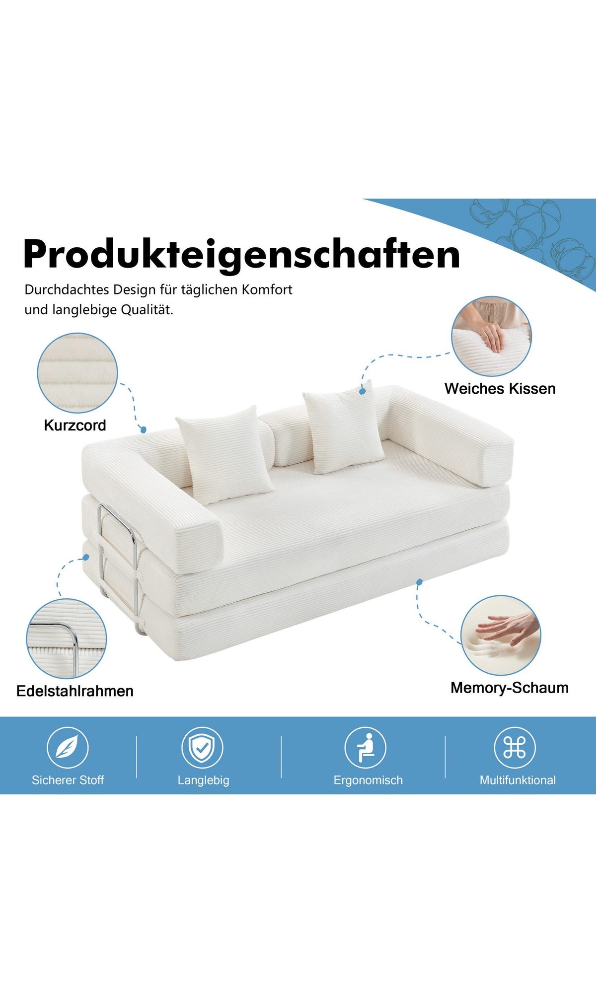 Cord Schlafsofa als Liegeflaeche