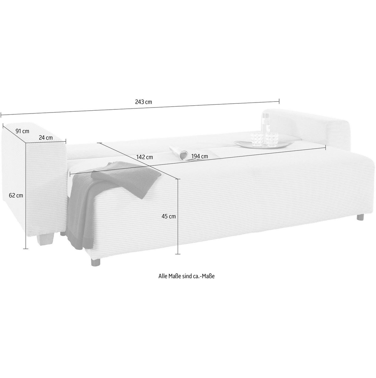 Seitliche Ansicht des Schlafsofas YVES in Anthrazit