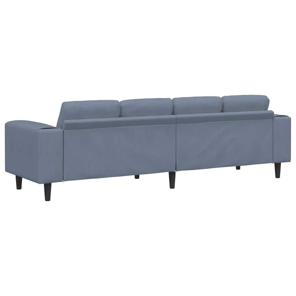 Quadratische Armlehne des blauen Cord Sofas