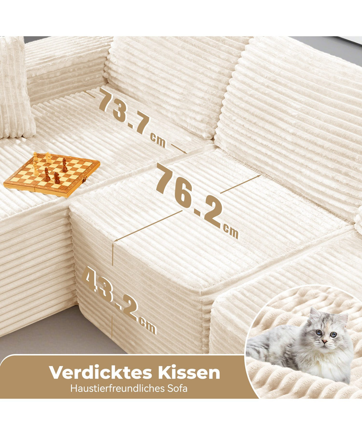 Detailaufnahme des beigen Cordstoffs