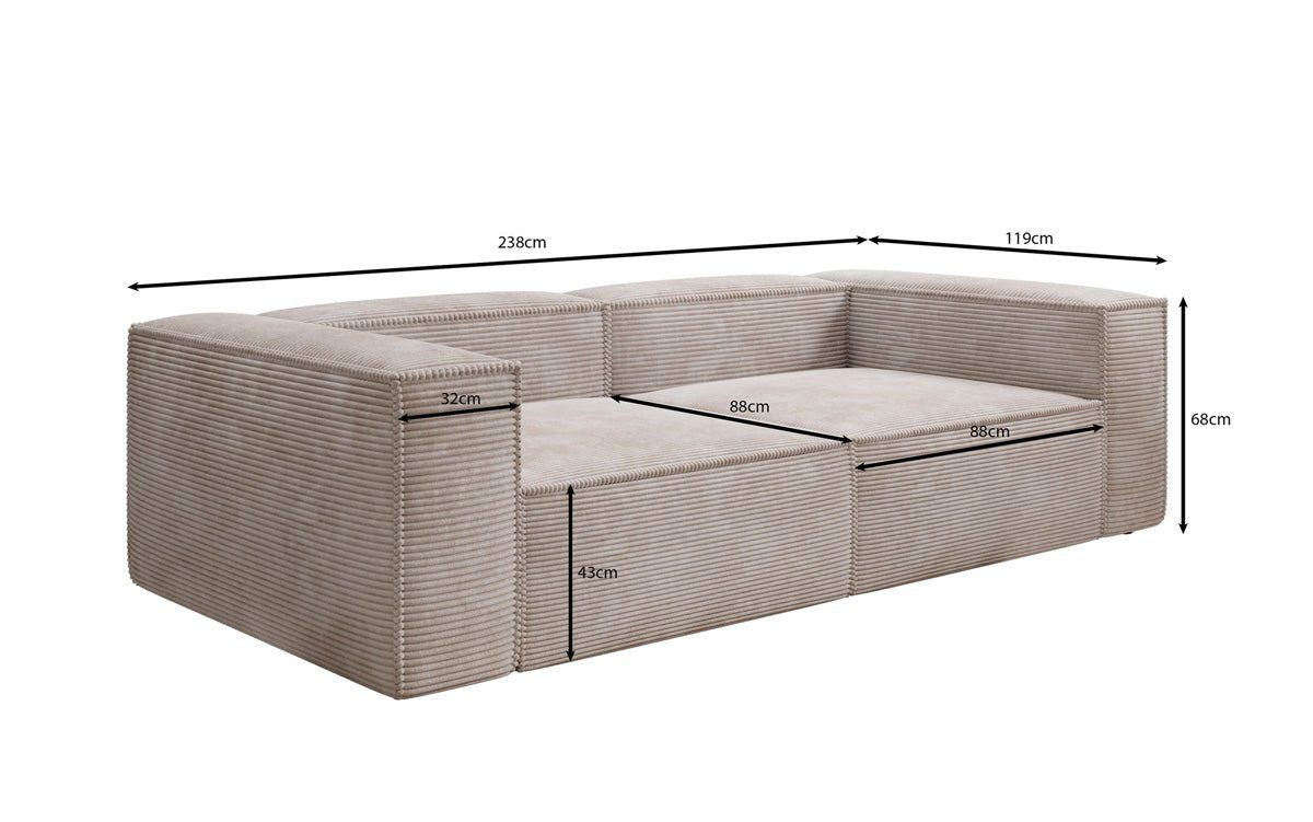 Cord Sofa LESLEY Detailaufnahme des fein gerippten Cordbezugs