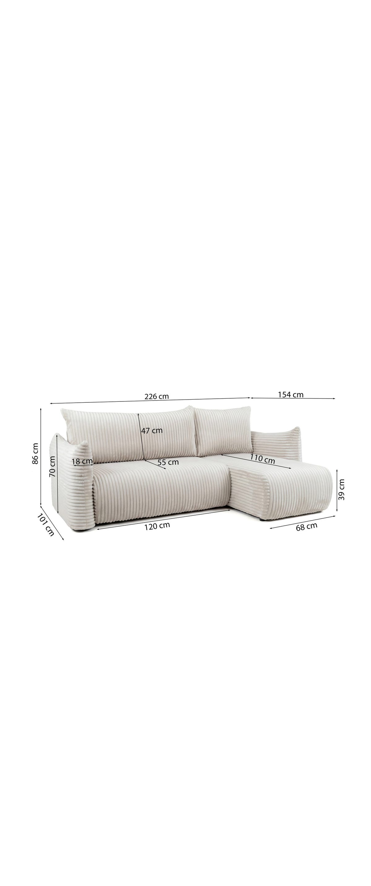 Ausgezogene Liegefläche des Cord Ecksofas FILO MINI