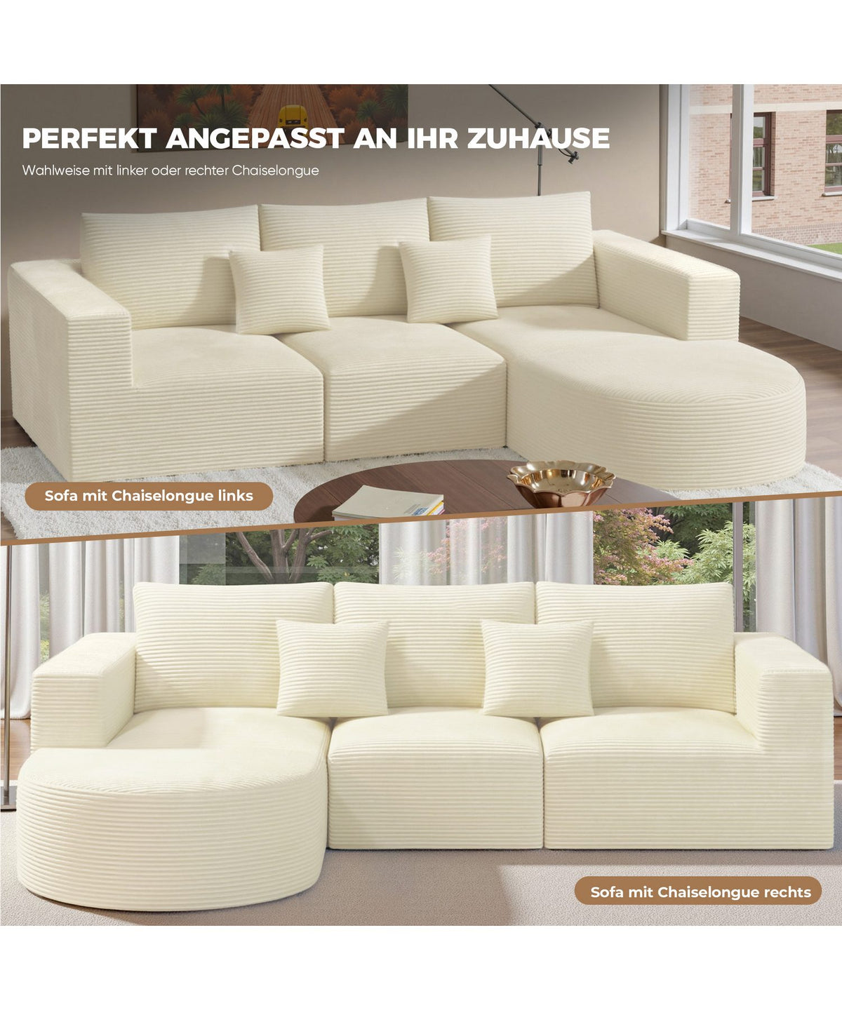 Tiefe Sitzfläche und Zylinderkissen des Cloud Ecksofas