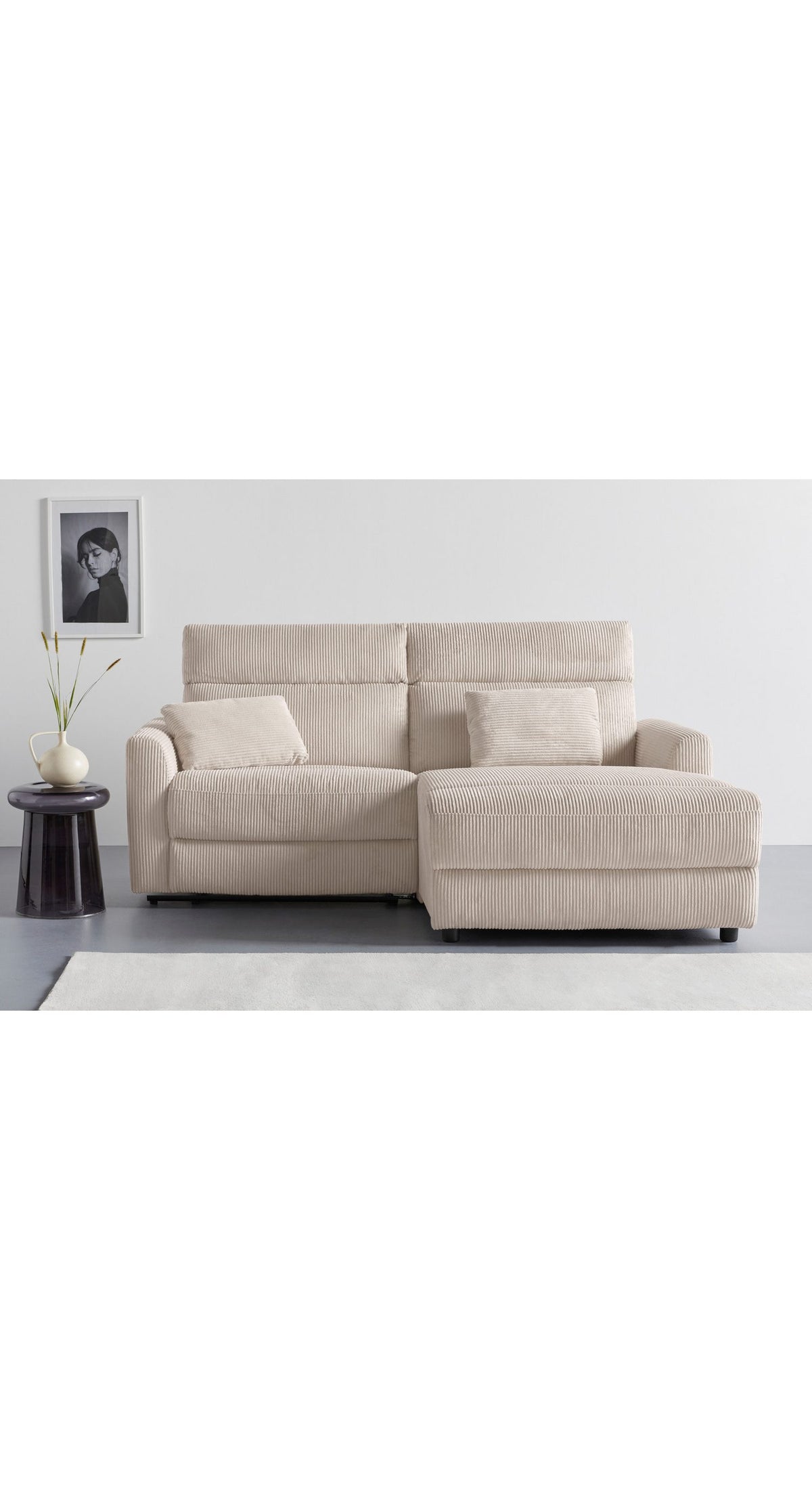Cord Ecksofa JENNA in Creme im Wohnzimmer
