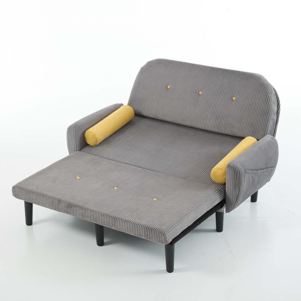 Cord Schlafsofa 2-Sitzer in Grau Gesamtansicht