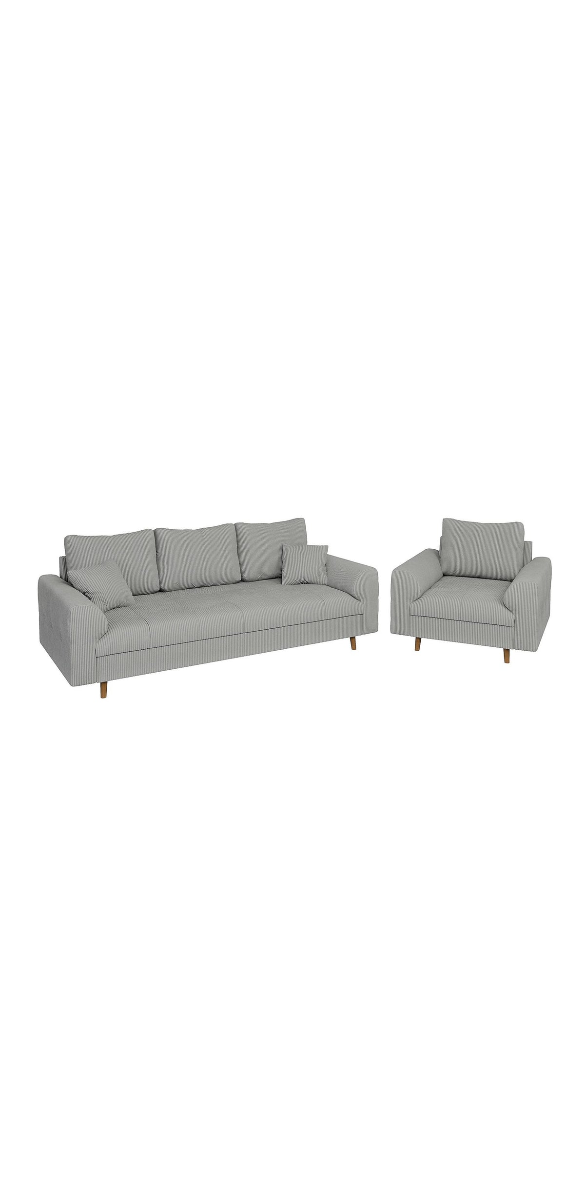 Cord Sofa Garnitur ZARA in Hellgrau von vorne