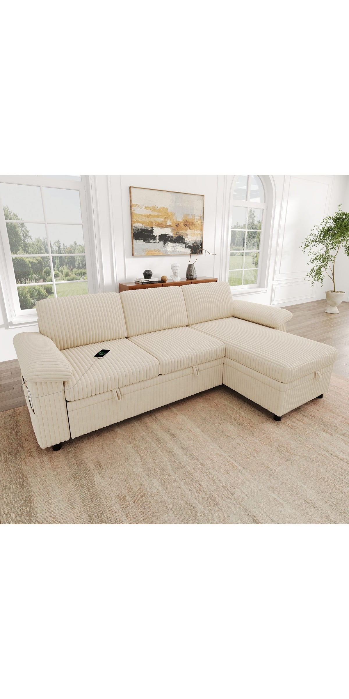 Cord Ecksofa 212 cm in Beige Ansicht 3