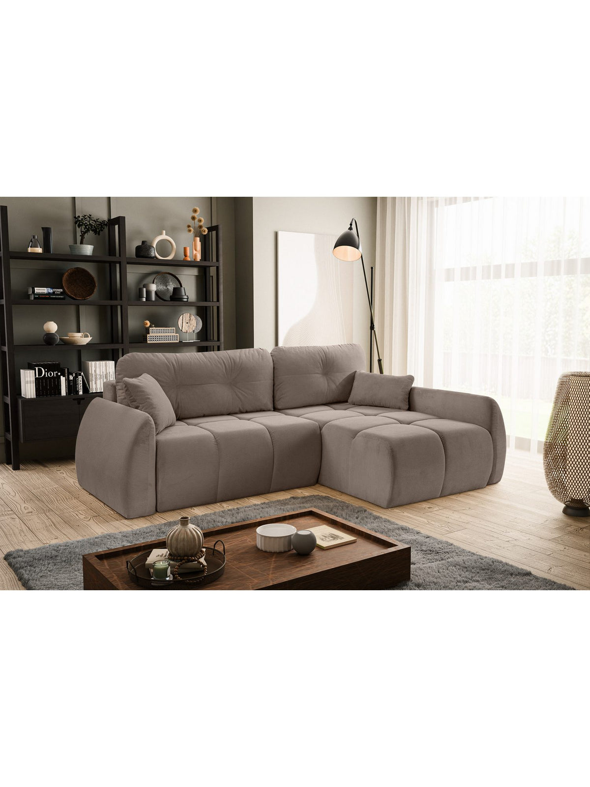 Braunes Cord Ecksofa SANO LARGO in Steppoptik von der Seite