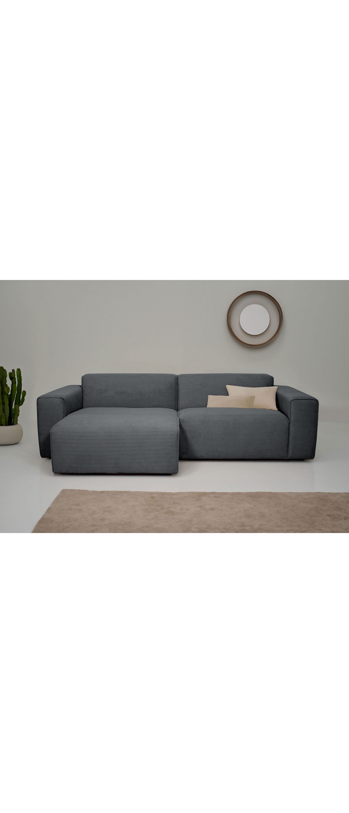 Cord Ecksofa CLAYTON in Grau im modernen Wohnzimmer