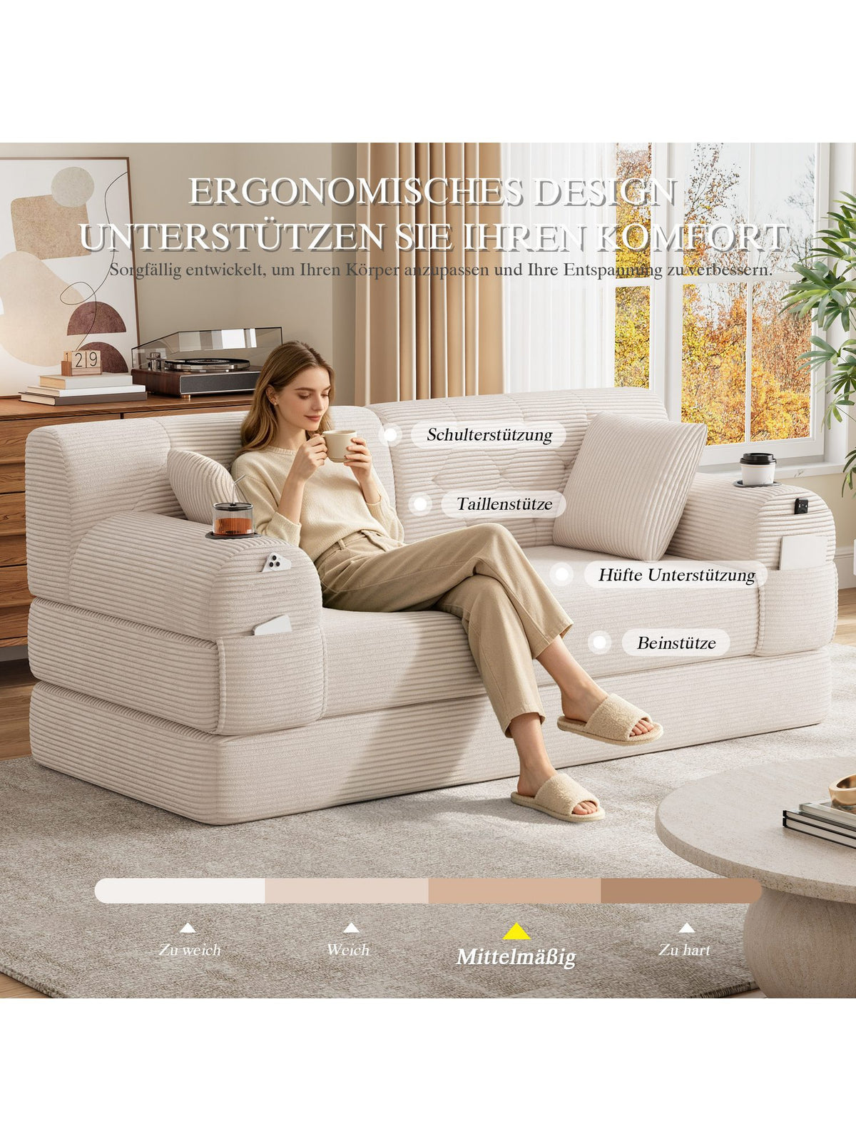 Cord Schlafsofa CELYA mit ausgeklappter Liegefläche
